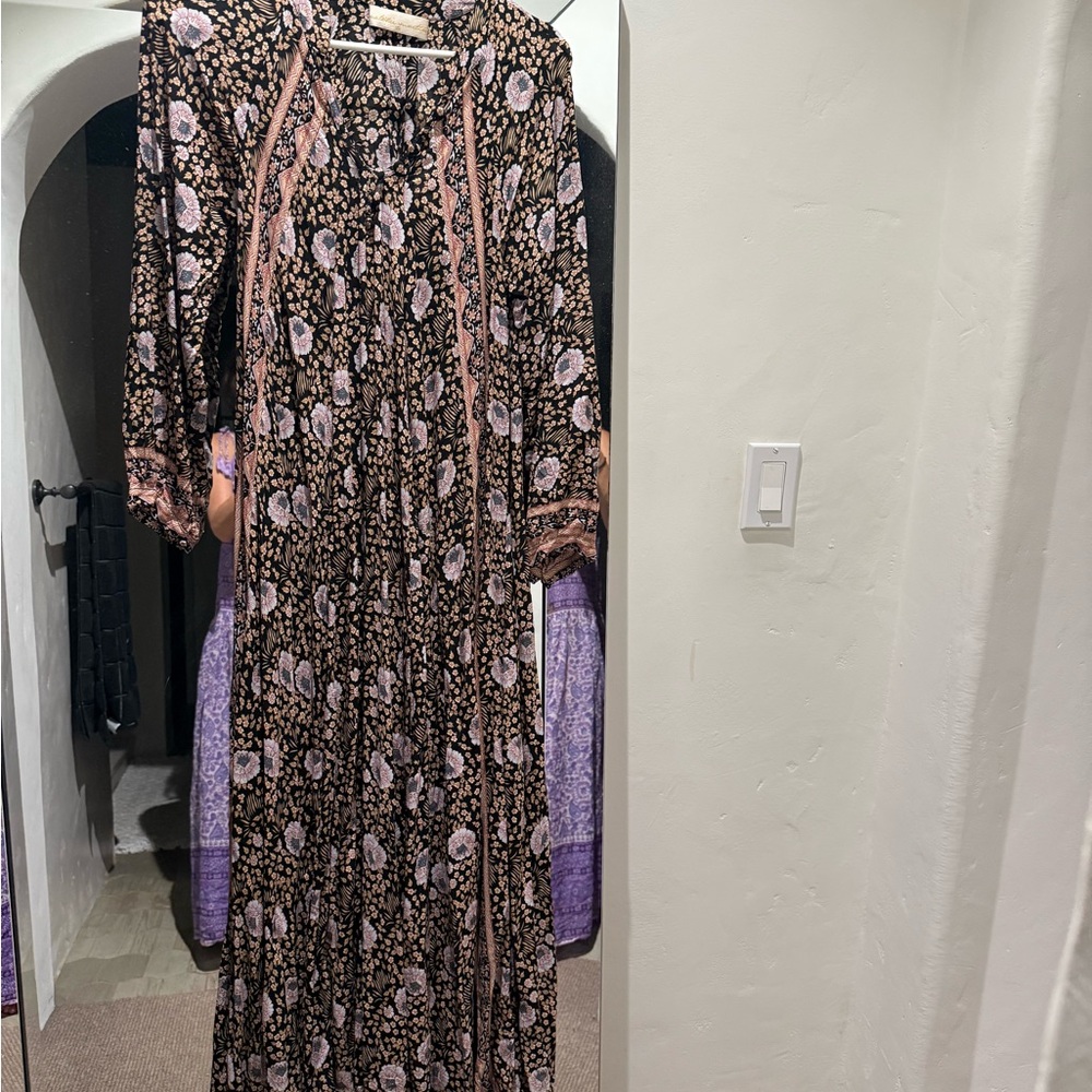 Natalie Martin Black and Pink Floral Long Sleeve Dress